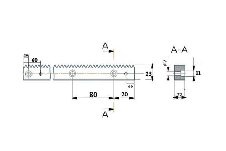 Зубчатая рейка косозубая: 22x25-м1.25 L-1400мм-комплектующие к ЧПУ CHPUCENTR